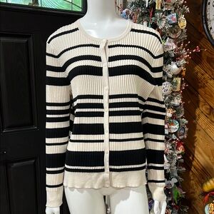 Striped Black and White Women's Sweater Cardigan XL LOFT #EE